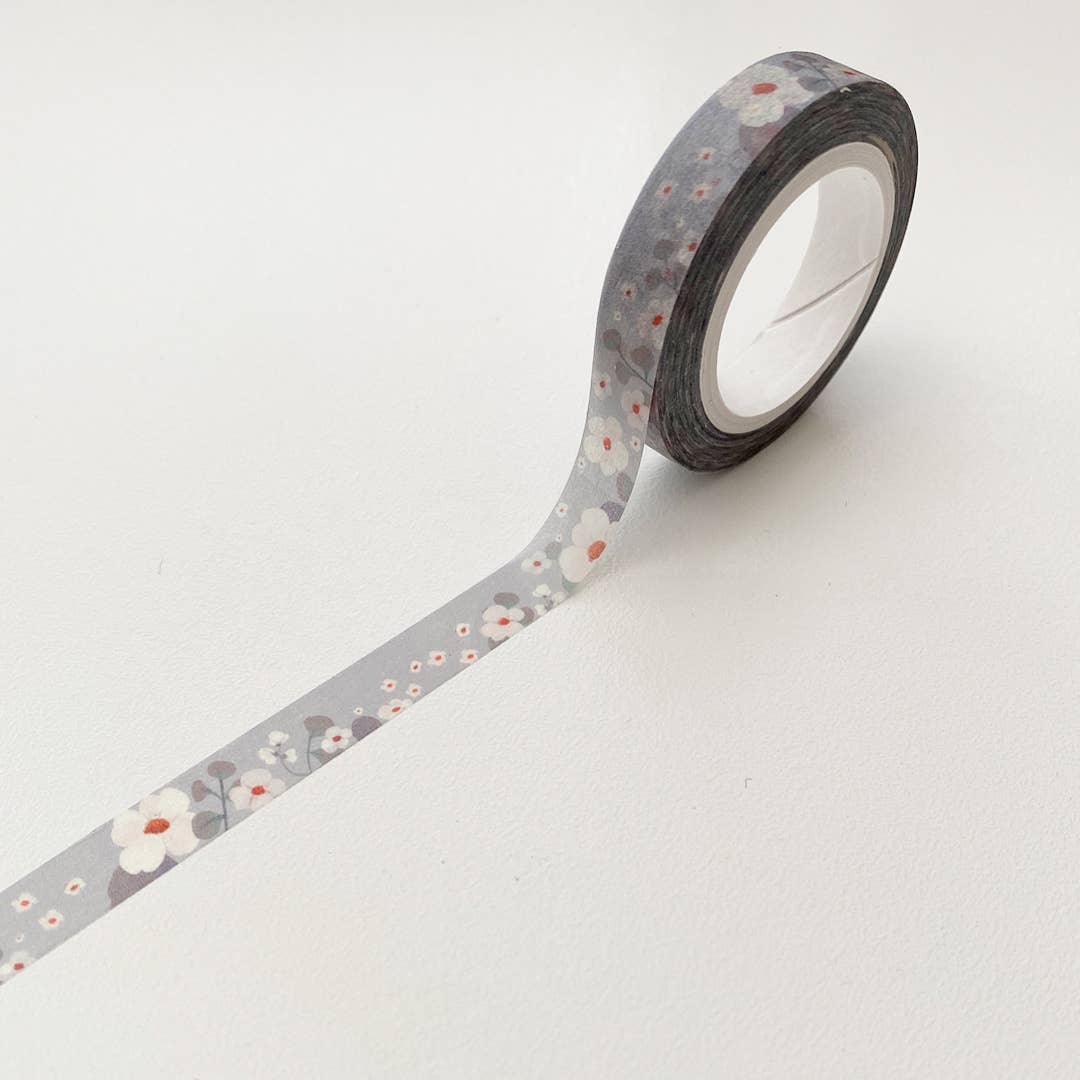 8mm Grey Floral Washi Tape The Little Red House
