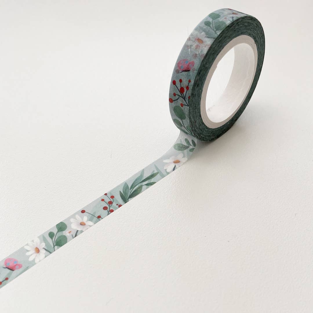 8mm Sage Green Floral Washi Tape The Little Red House