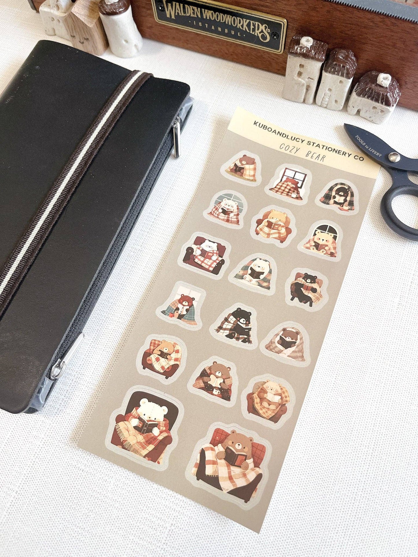 Cozy Bear Sticker Sheet Kuboandlucy Stationery Co