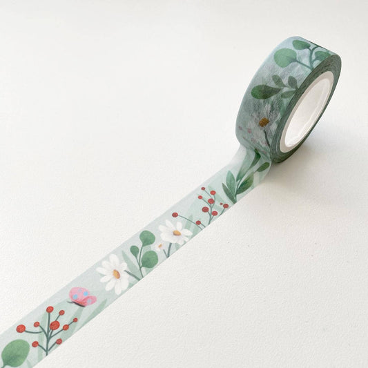 15mm Sage Color Floral Washi Tape The Little Red House