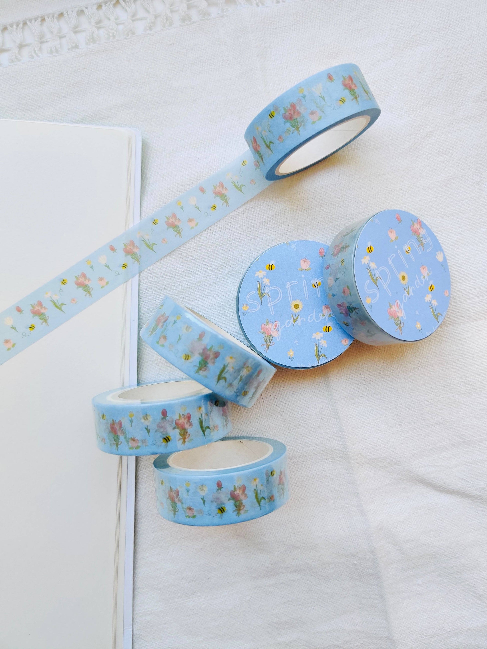 Spring Vibes Blue Washi Tape with Bees and Flowers Full Bloom and Co.