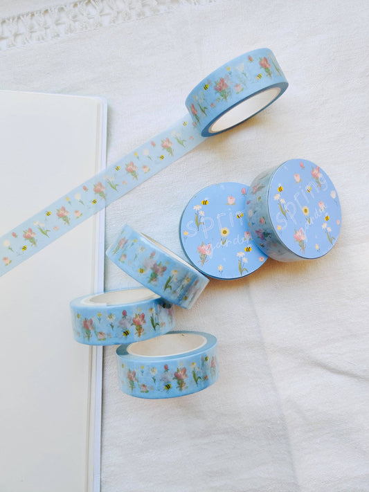 Spring Vibes Blue Washi Tape with Bees and Flowers Full Bloom and Co.