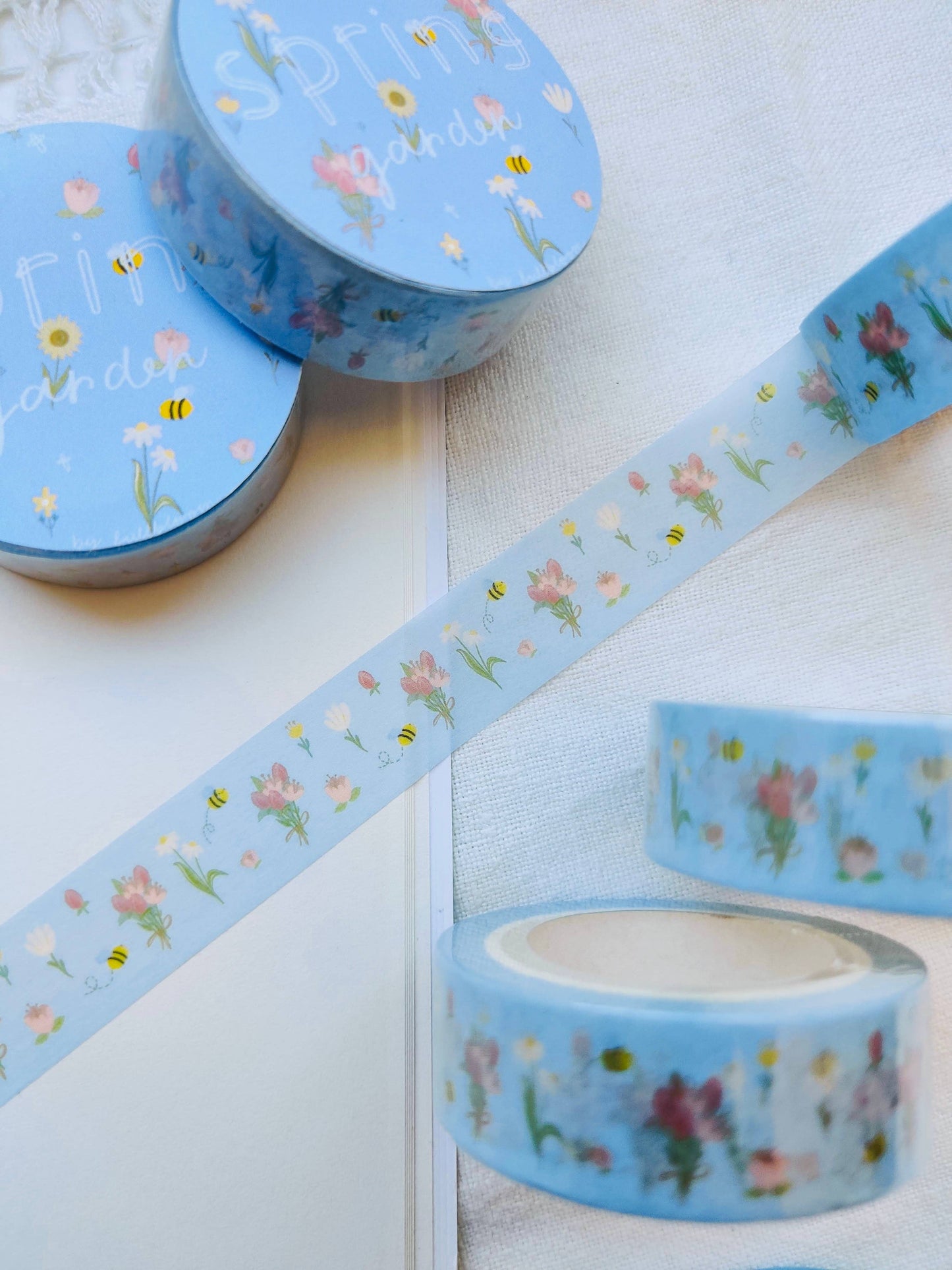 Spring Vibes Blue Washi Tape with Bees and Flowers Full Bloom and Co.