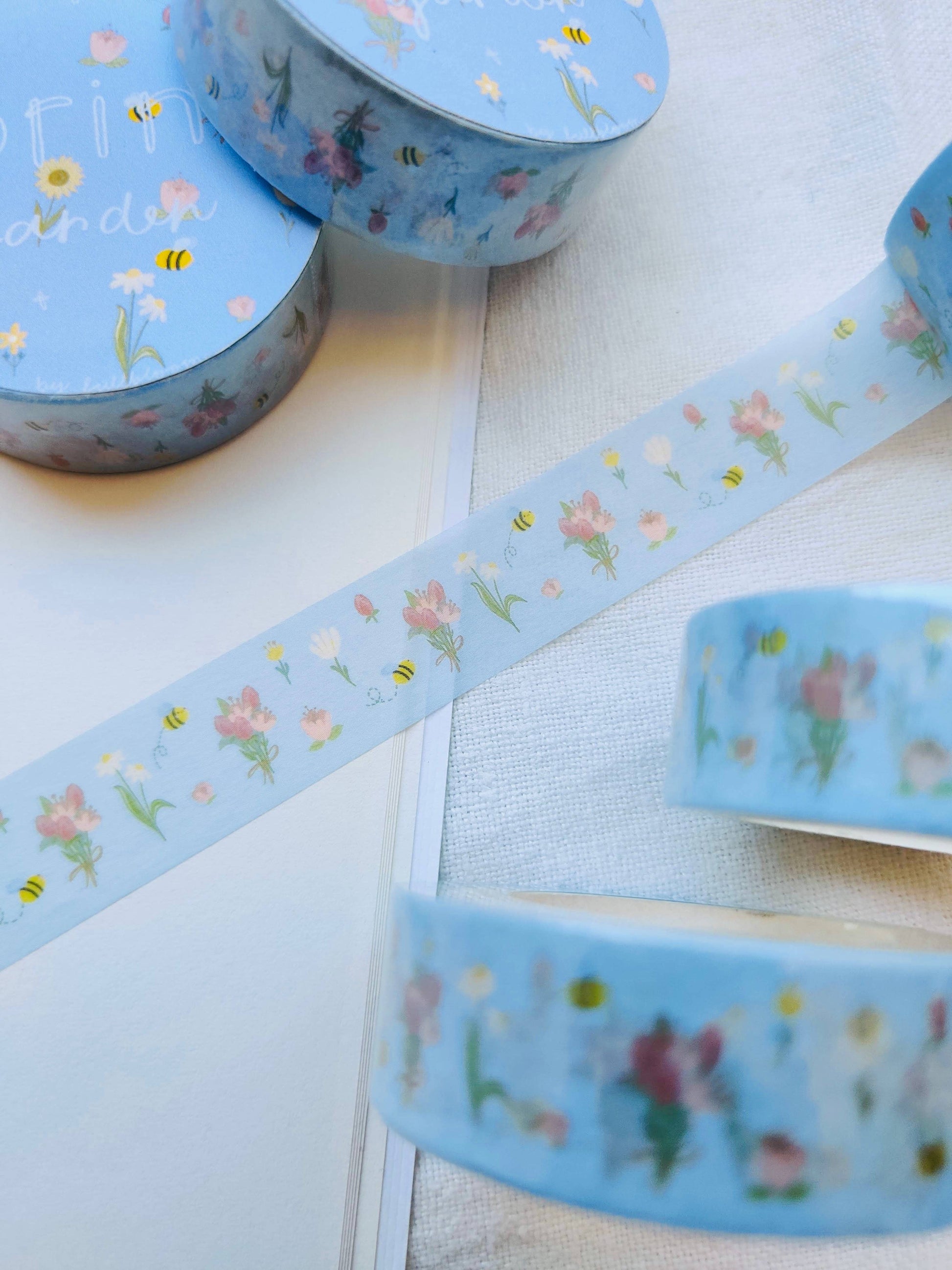 Spring Vibes Blue Washi Tape with Bees and Flowers Full Bloom and Co.