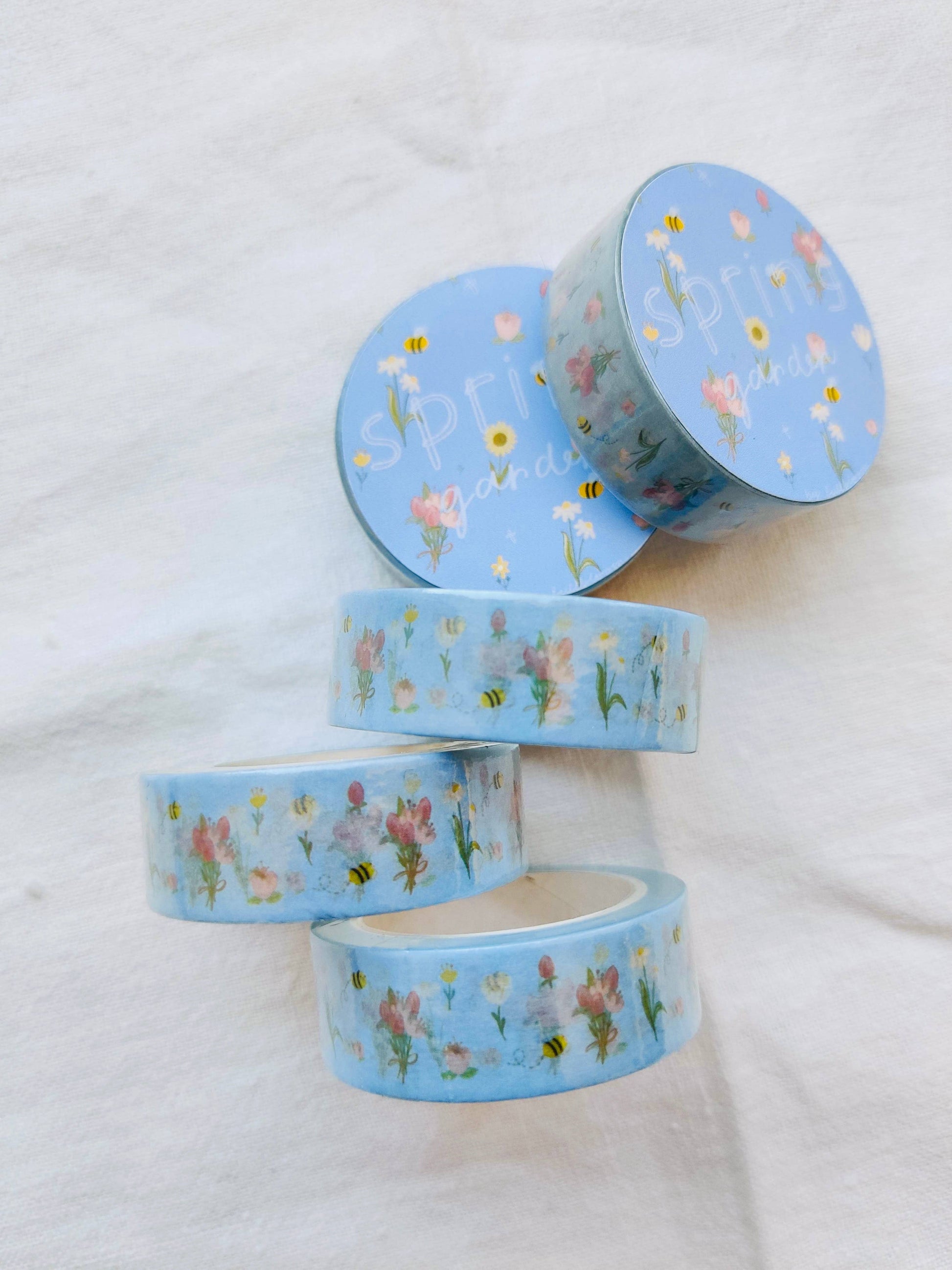 Spring Vibes Blue Washi Tape with Bees and Flowers Full Bloom and Co.