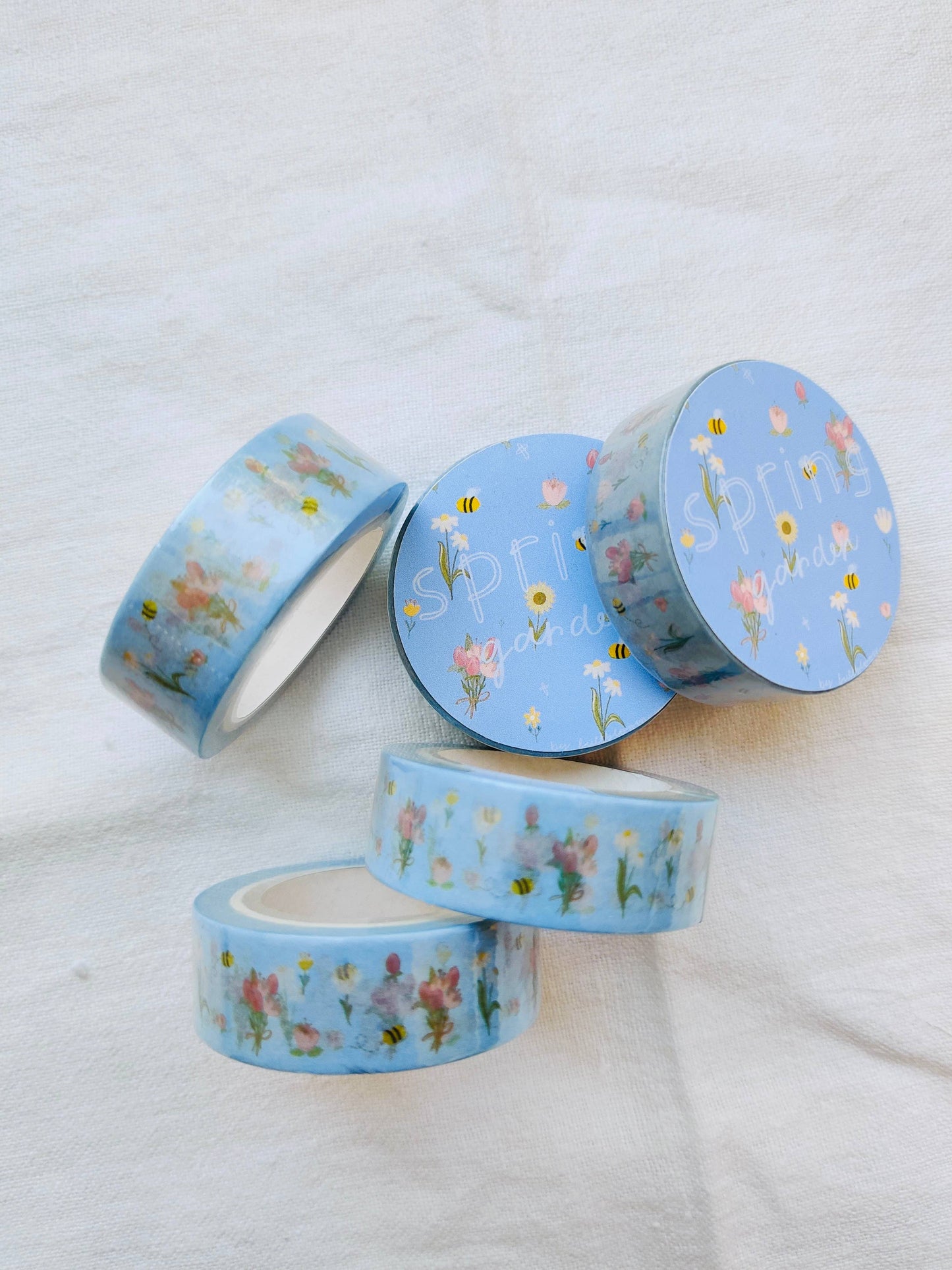 Spring Vibes Blue Washi Tape with Bees and Flowers Full Bloom and Co.