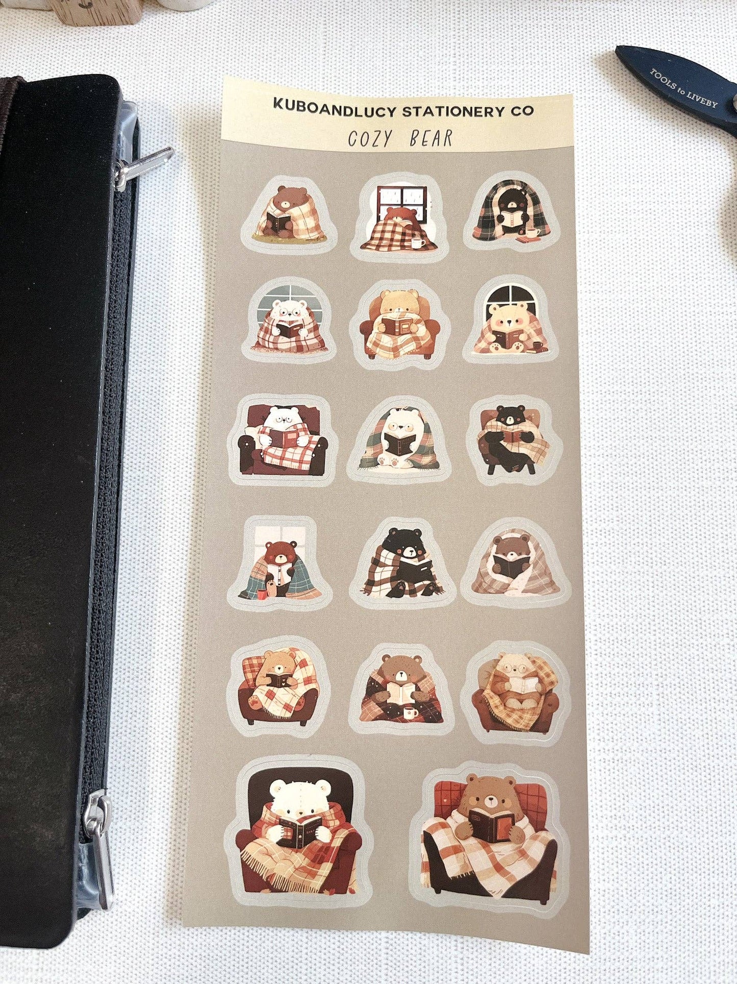 Cozy Bear Sticker Sheet Kuboandlucy Stationery Co