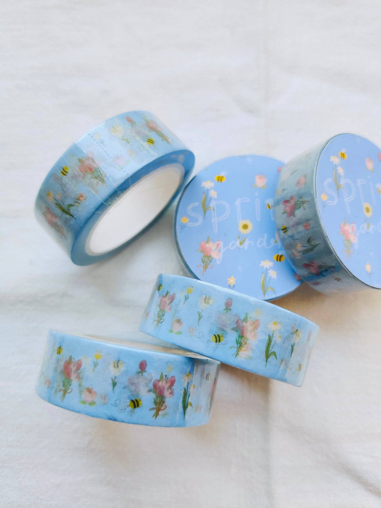 Spring Vibes Blue Washi Tape with Bees and Flowers Full Bloom and Co.