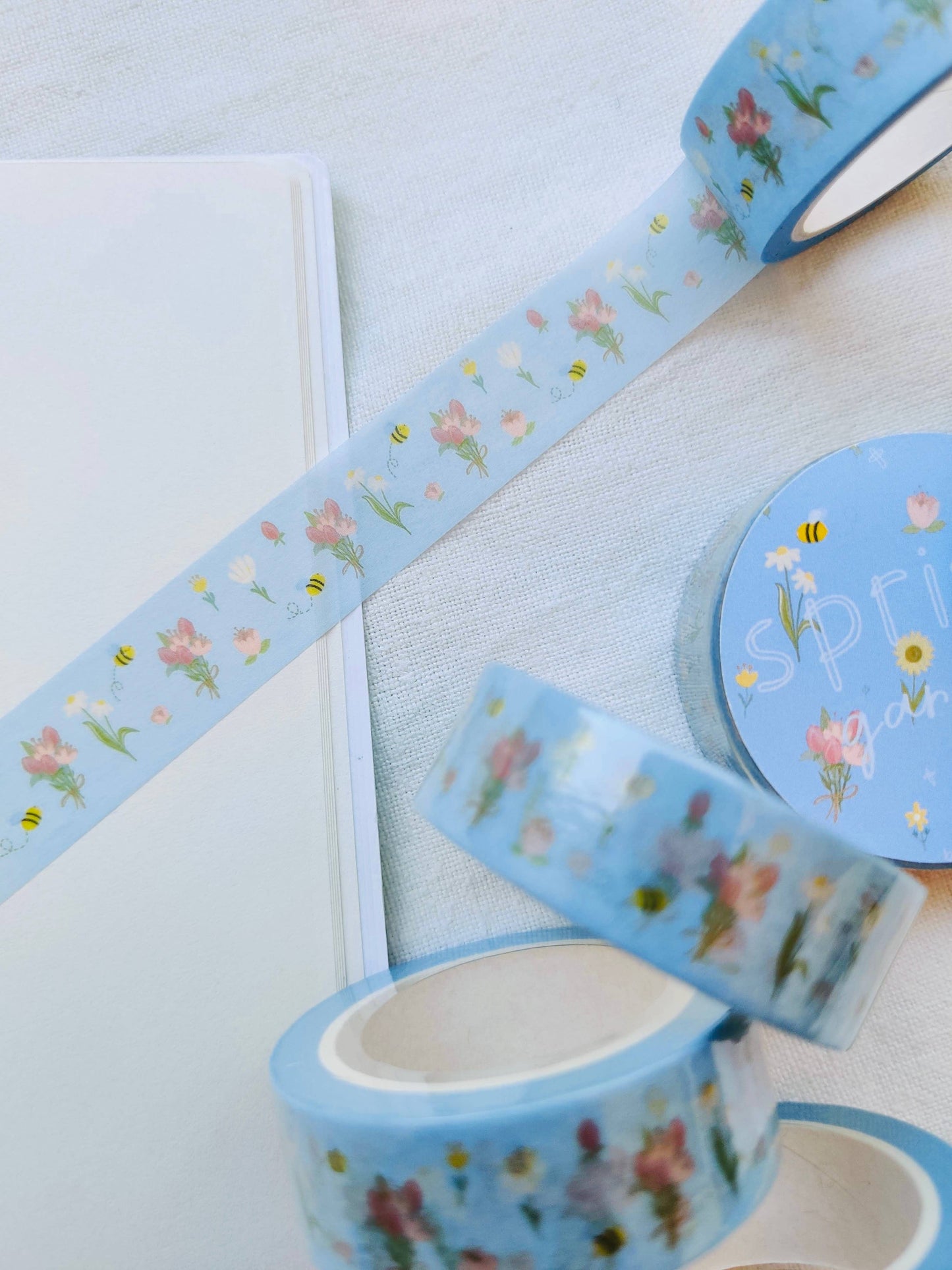 Spring Vibes Blue Washi Tape with Bees and Flowers Full Bloom and Co.