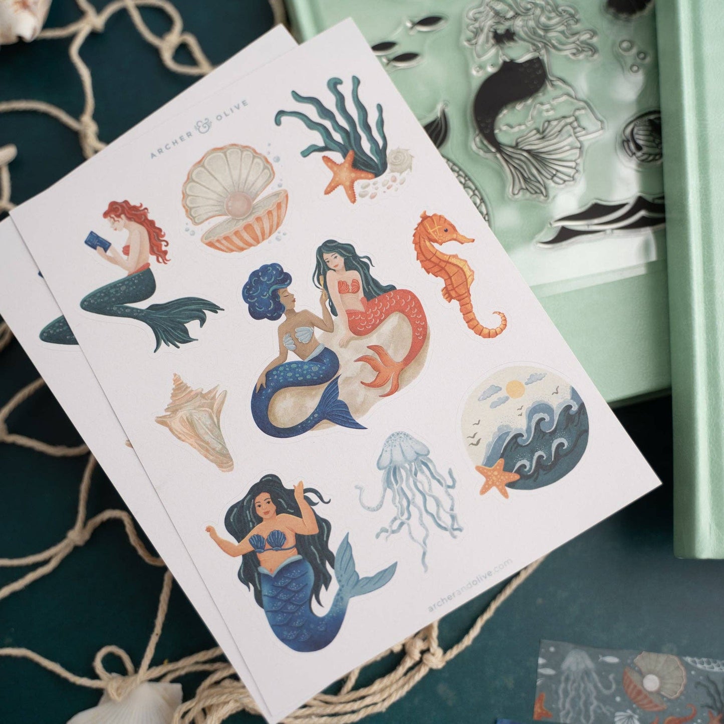 Vintage Mermaid Stickers Archer and Olive
