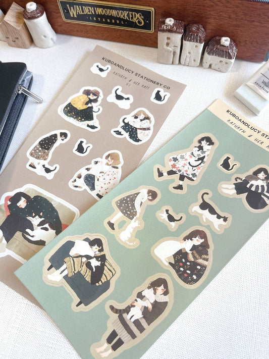 Kathryn and her Kat Sticker Sheet | 2 Designs Kuboandlucy Stationery Co