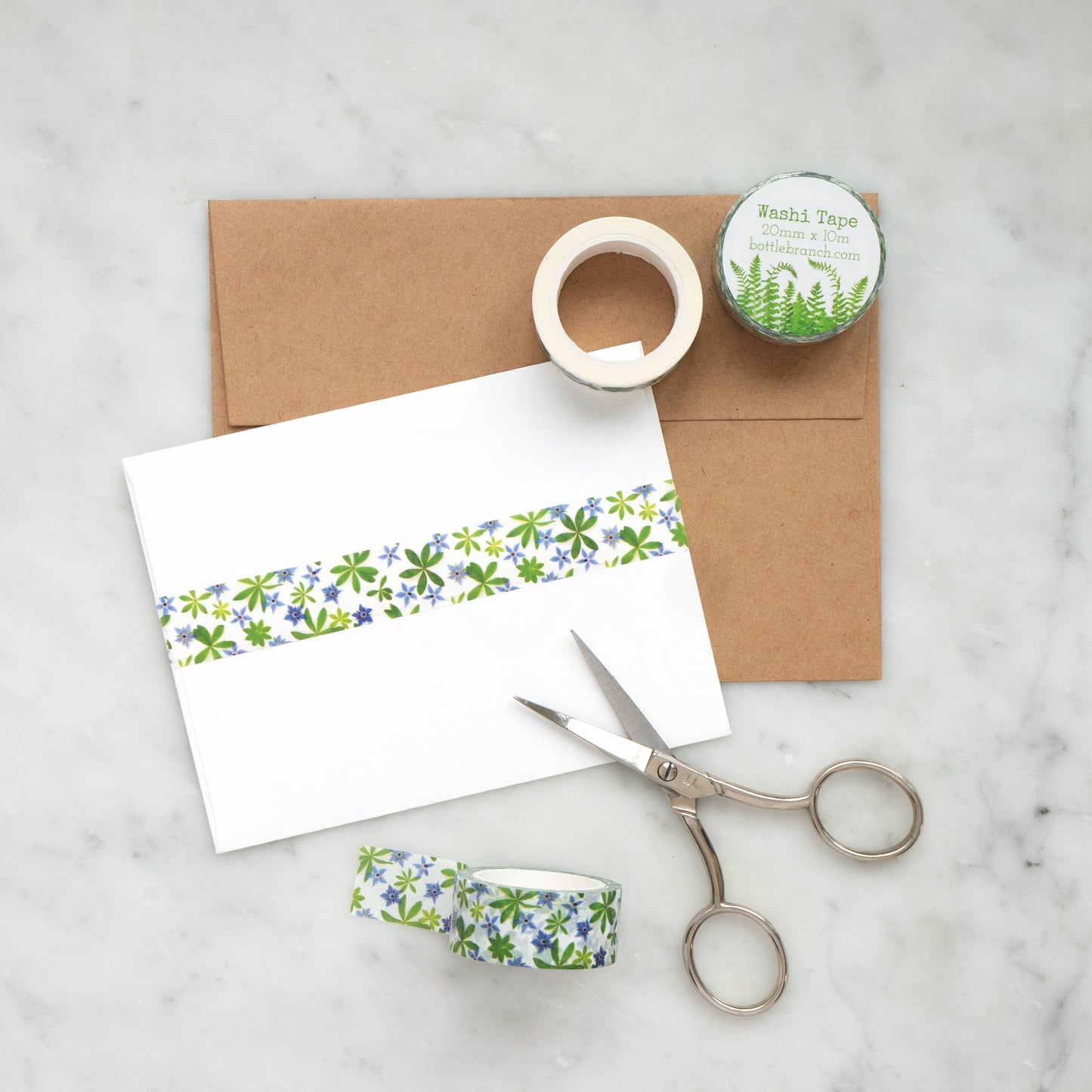 Washi Tape -  Blue borage flowers Bottle Branch